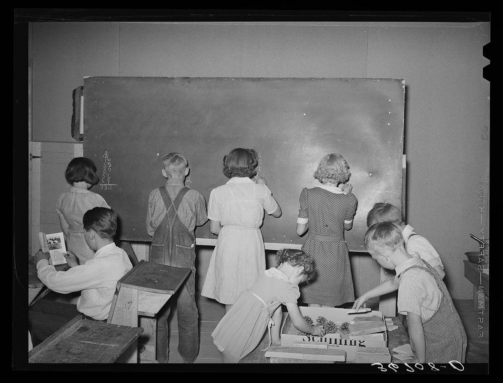 School in the Farm Bureau building. Pie Town, New Mexico by Russell Lee