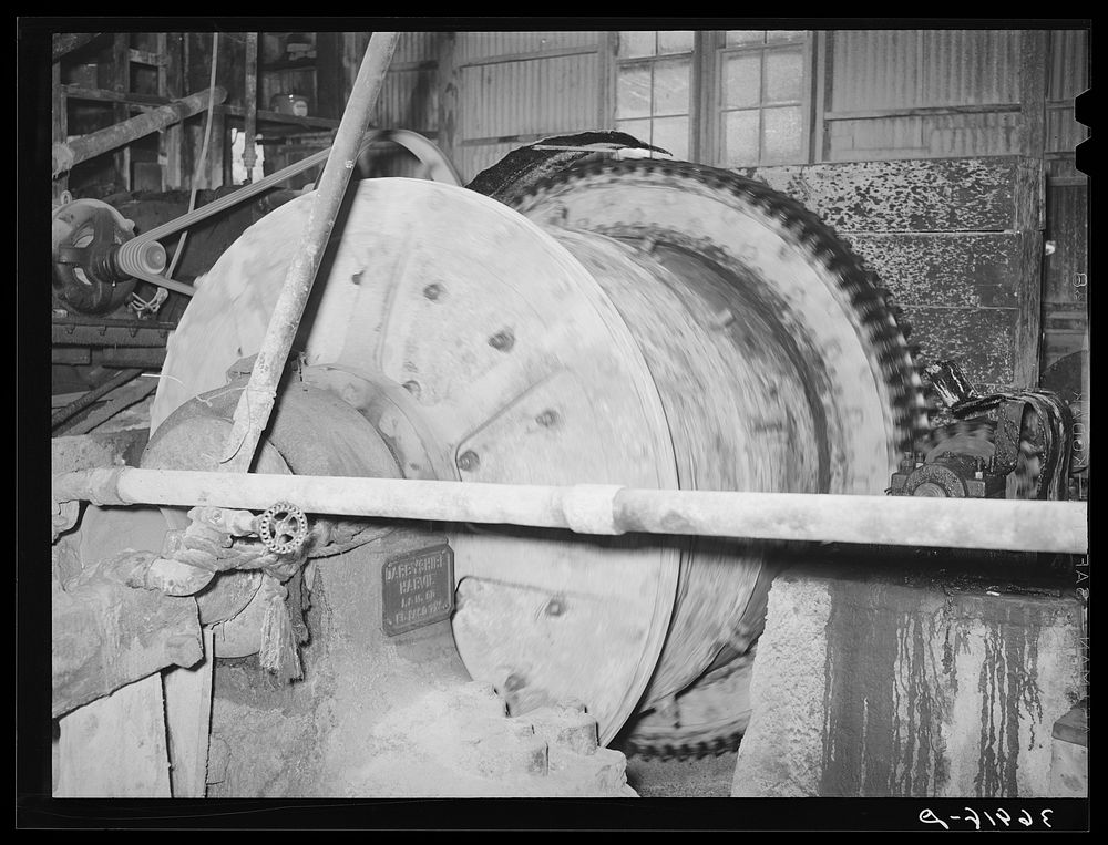 Ball mill at gold mine. Mogollon, New Mexico by Russell Lee