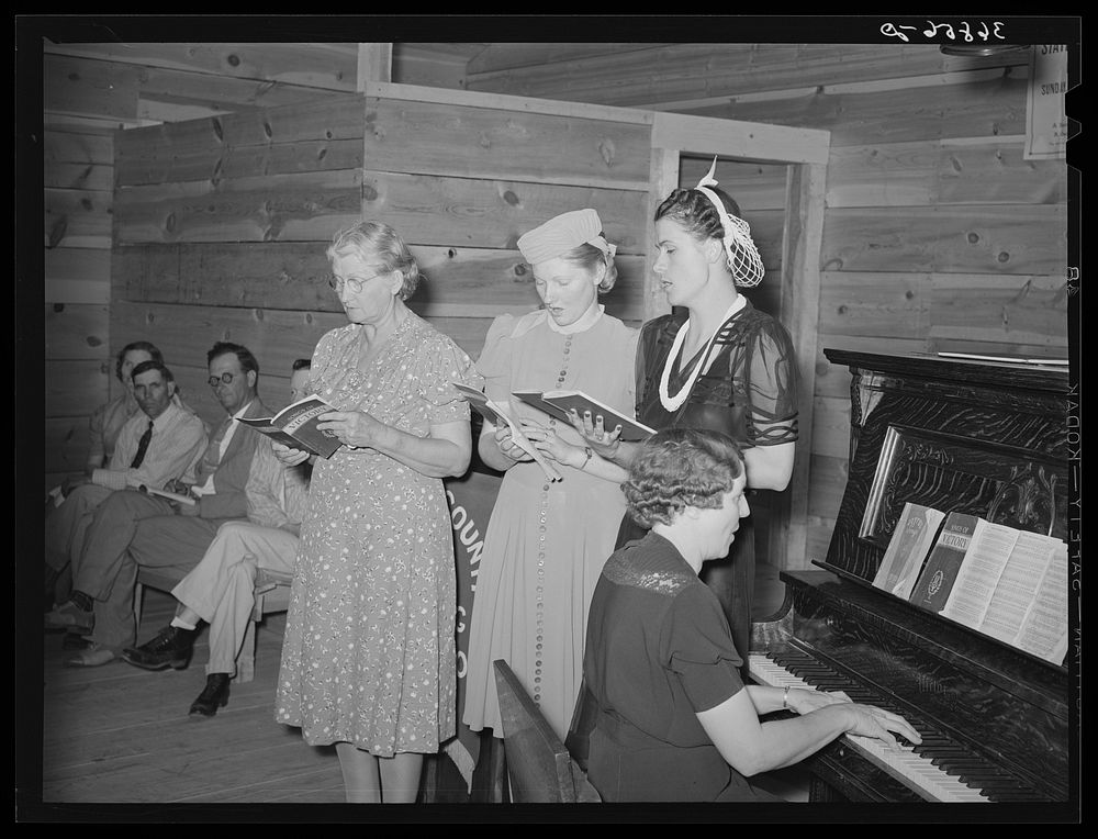 Trio. Community sing, Pie Town, New Mexico by Russell Lee