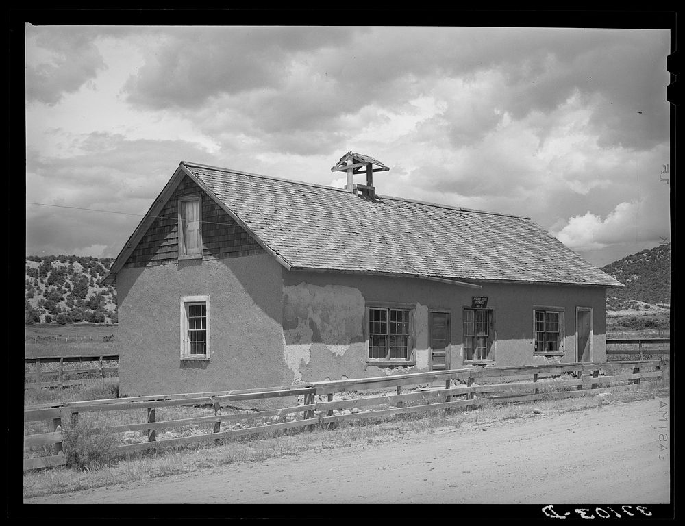 Old schoolhouse. Penasco, New Mexico by Russell Lee