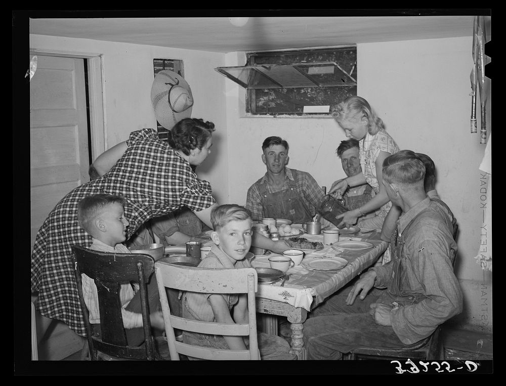 [Untitled photo, possibly related to: Mormon farmers at dinner table. Box Elder County, Utah] by Russell Lee