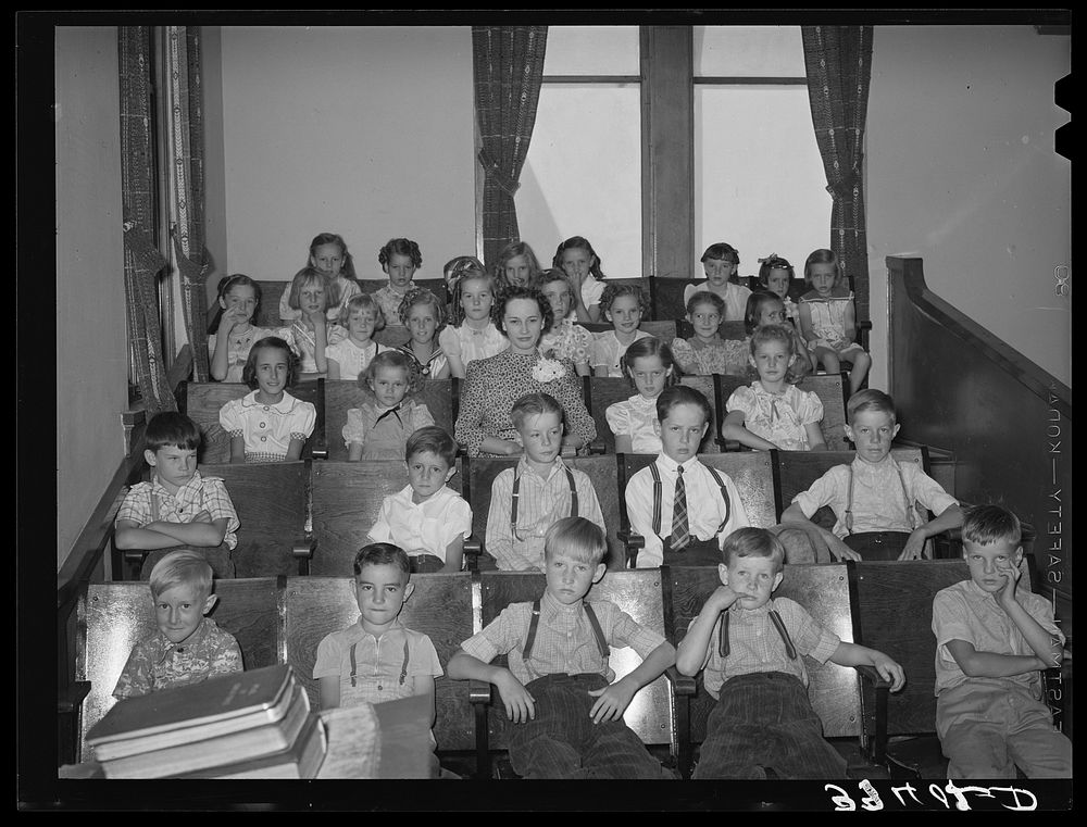 Mormon children at church. Mendon, Utah by Russell Lee