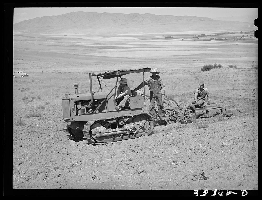 Ericson brothers' FSA (Farm Security Administration) cooperative tractor in action. Box Elder County, Utah by Russell Lee