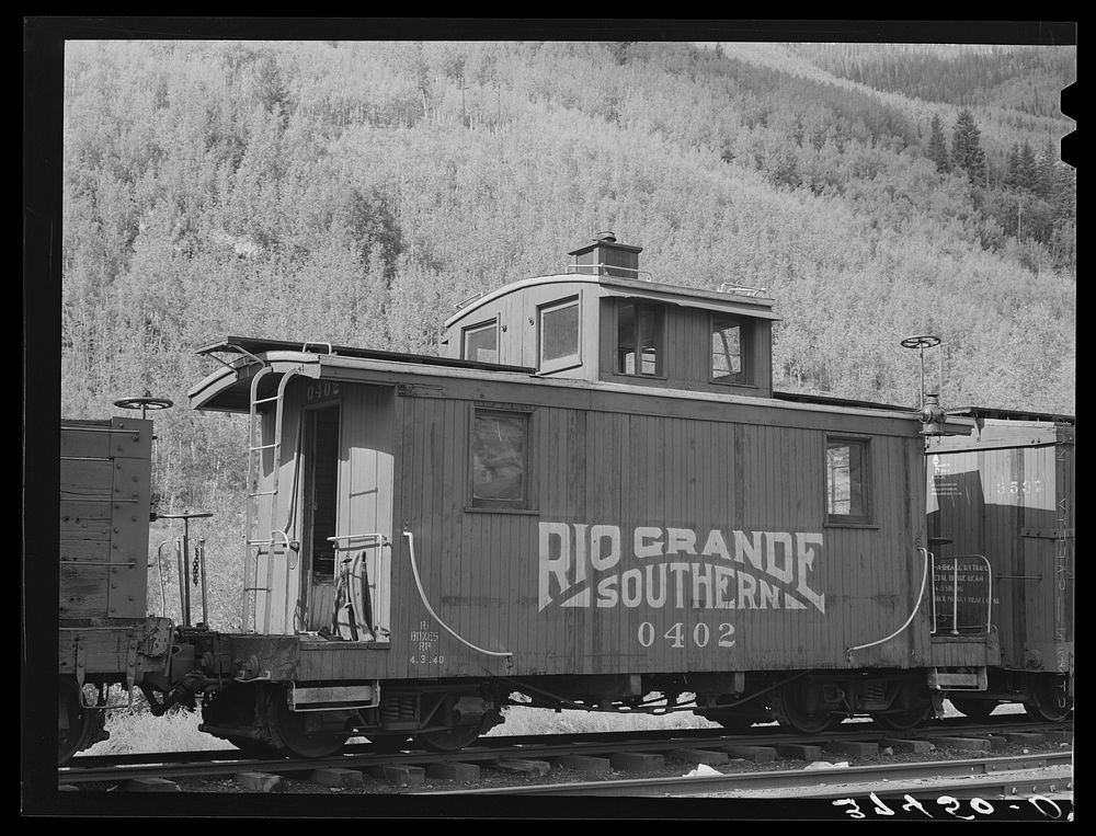 Caboose of the Rio Grande Southern narrow gauge railway. Telluride, Colorado by Russell Lee