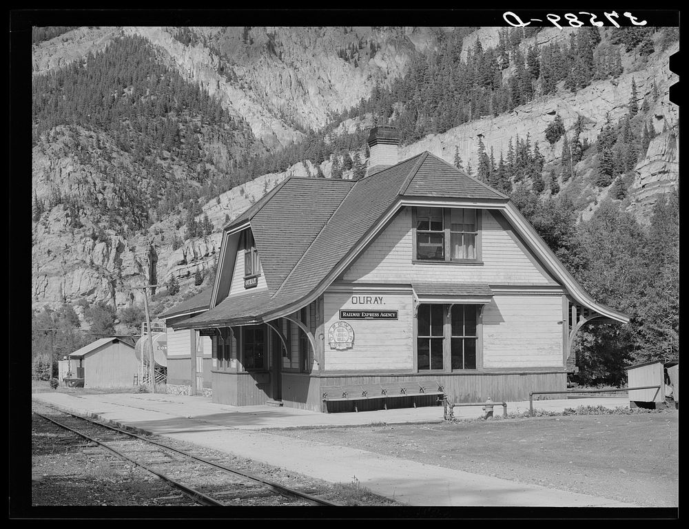 Railroad station of the D.& R.G.W. Railroad at Ouray, Colorado. This narrow gauge line formerly had passenger service but…