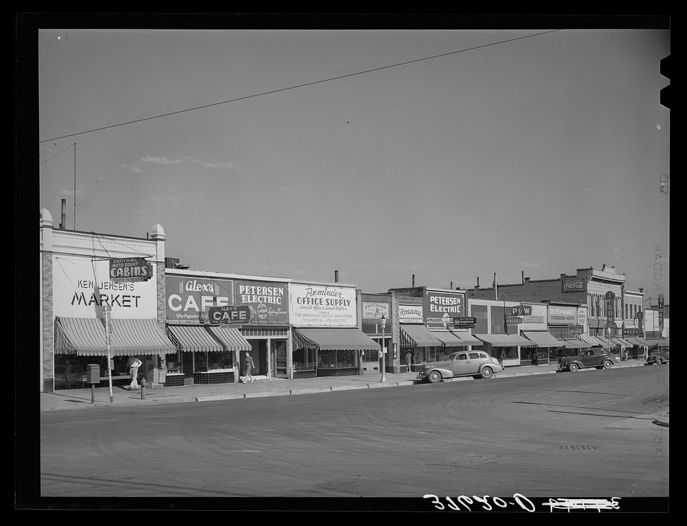 Main street of Brigham, Utah. In the small shopping centers in the Mormon communities the business establishments are likely…