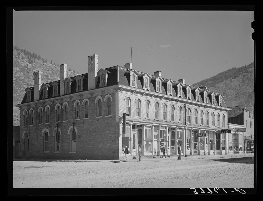 Old Imperial hotel built in Silverton, Colorado, during its heydey by Russell Lee