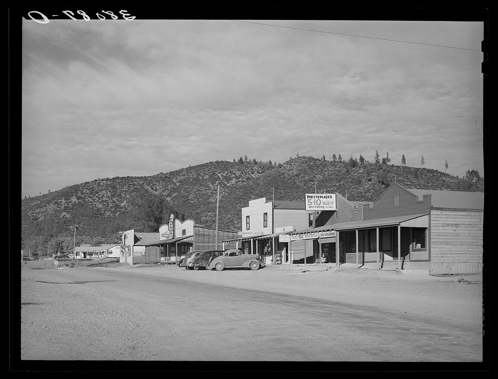 Part of the main street of Summit City, Shasta County, California. This is a boom town grown up in the vicinity of Shasta…