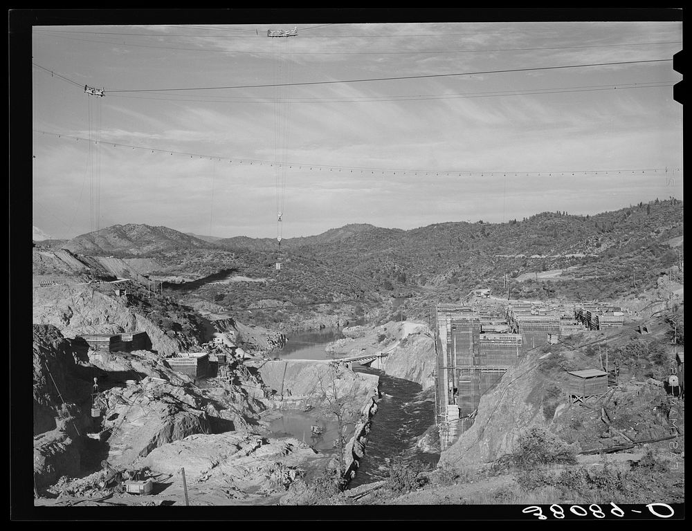 Shasta Dam, under construction. Shasta County, California by Russell Lee