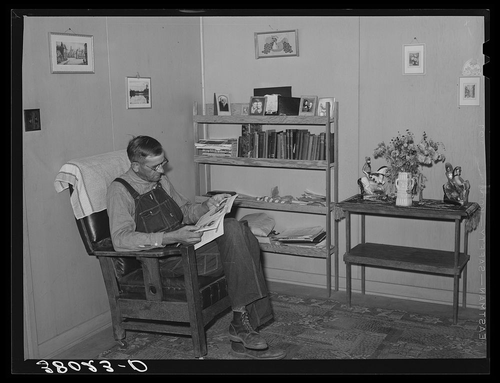 Corner of the living room in home of Mr. Schmidt, member of the Mineral King cooperative farm. Tulare County, California by…