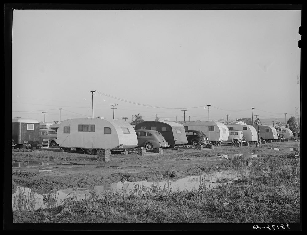 Sunset Trailer Camp, San Diego, California. The majority of the workers who have come into San Diego are apparently living…