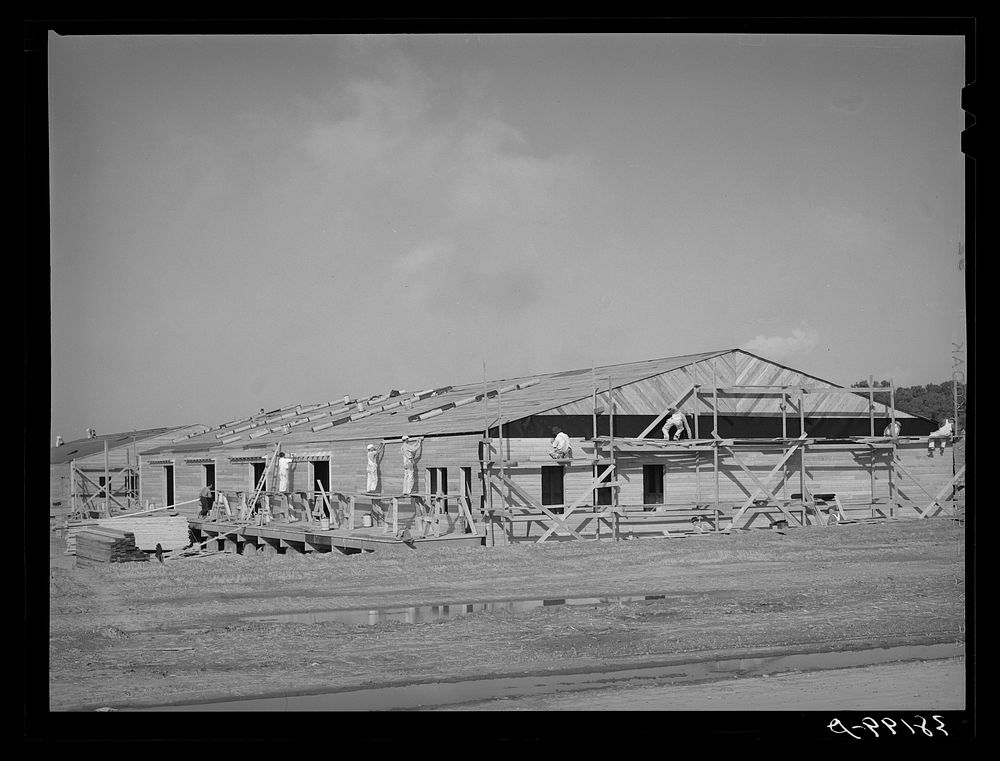 Series of barracks under construction at the replacement cantonment of the coast artillery. San Diego, California by Russell…