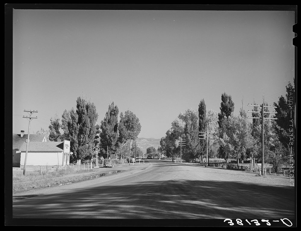 View on Highway 89 through small town in Garfield County, Utah by Russell Lee
