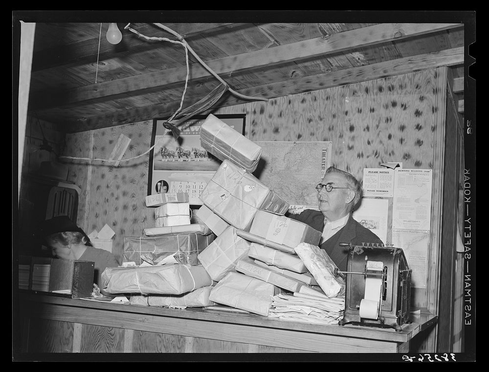 Sorting the incoming Christmas mail at trailer court. Corpus Christi, Texas. These trailer courts have become regular small…