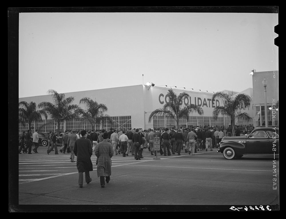 Employees going to work at the Consolidated Aircrafts, San Diego, California. Consolidated is steadily expanding. Plans are…