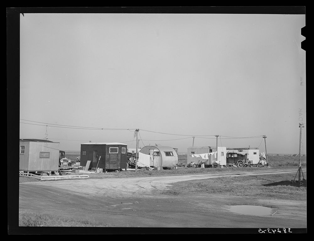 Row of trailers in trailer court. Corpus Christi, Texas by Russell Lee