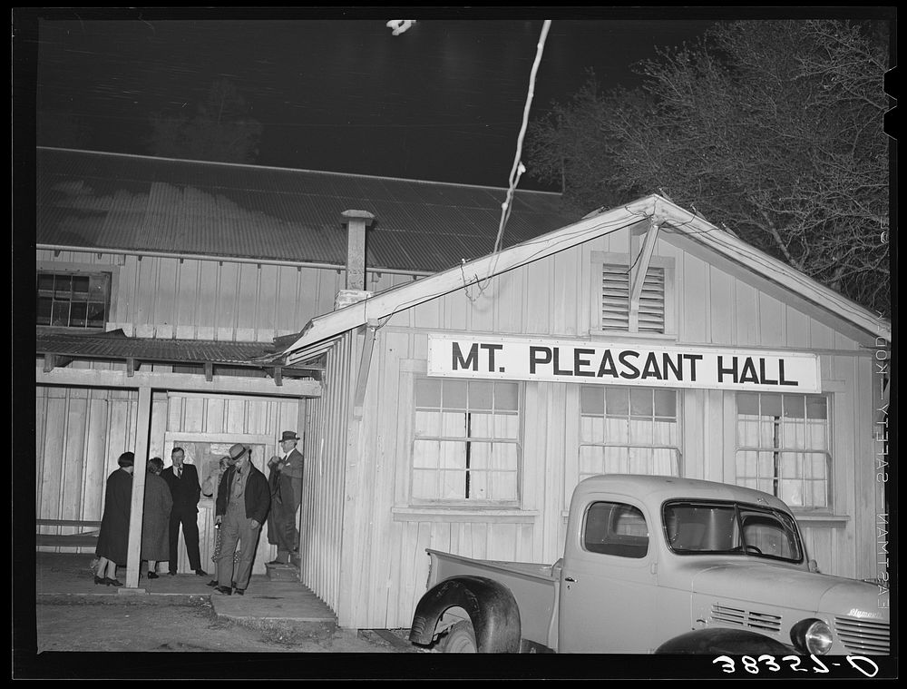 Farmers leaving night meeting. Gold Hill, Placer County, California by Russell Lee