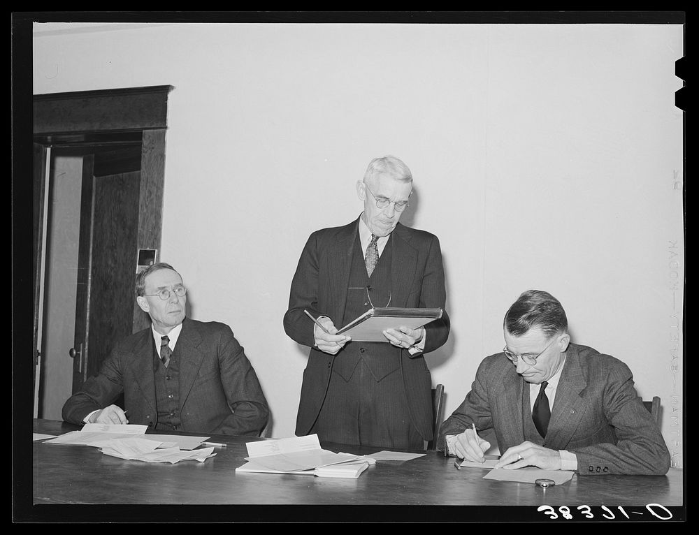 Officers of the Loomis Fruit Association cooperative at their fortieth annual meeting. Loomis, California. The 1940 season…