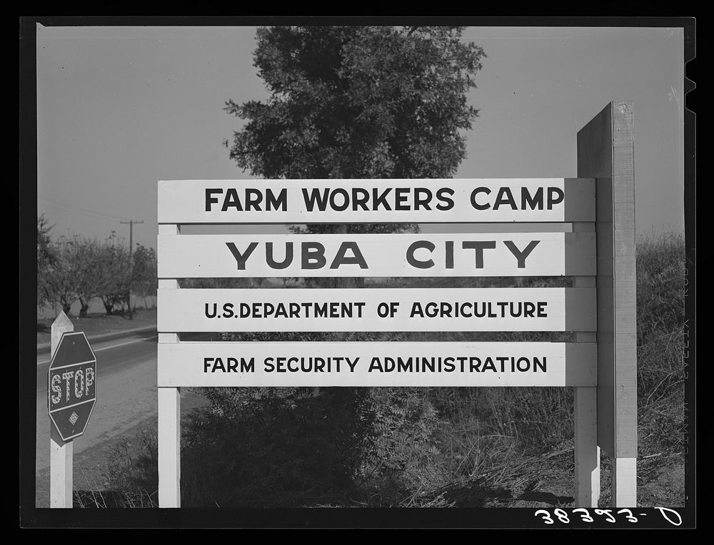 Sign at Yuba City FSA (Farm Security Administration) farm workers' camp. Yuba City, California by Russell Lee