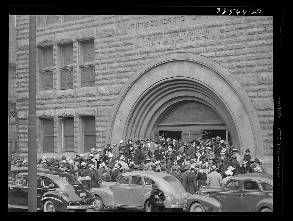 [Untitled photo, possibly related to: Crowd coming out of Pilgrim Baptist Church. Southside of Chicago, Illinois] by Russell…