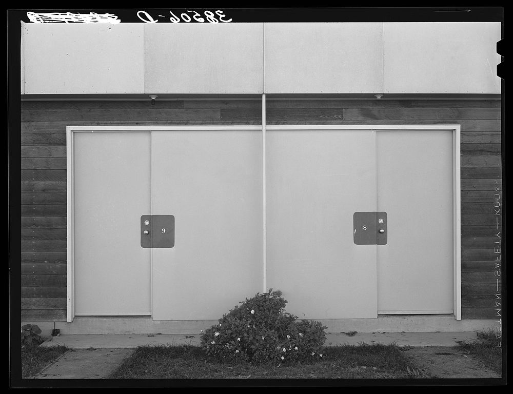 Door, apartments. Yuba City FSA ( Farm Security Administration) camp. California by Russell Lee