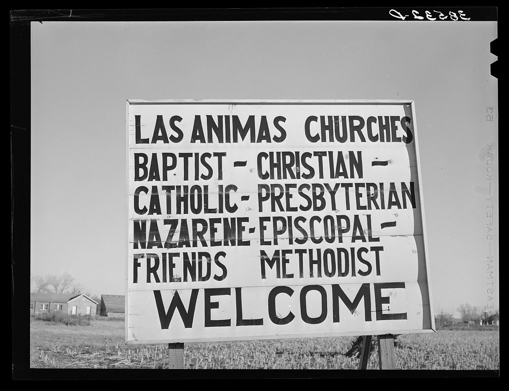 Sign at city limits of Las Animas, Colorado by Russell Lee