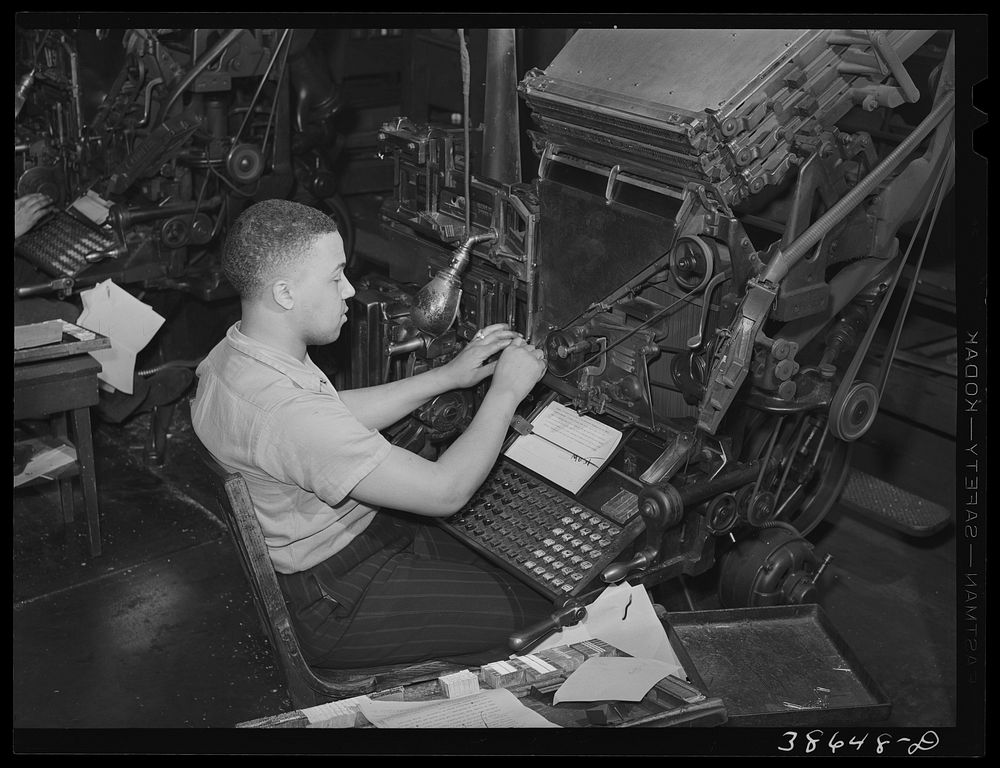 Linotype operator on the Chicago Defender,  newspaper. Chicago, Illinois by Russell Lee