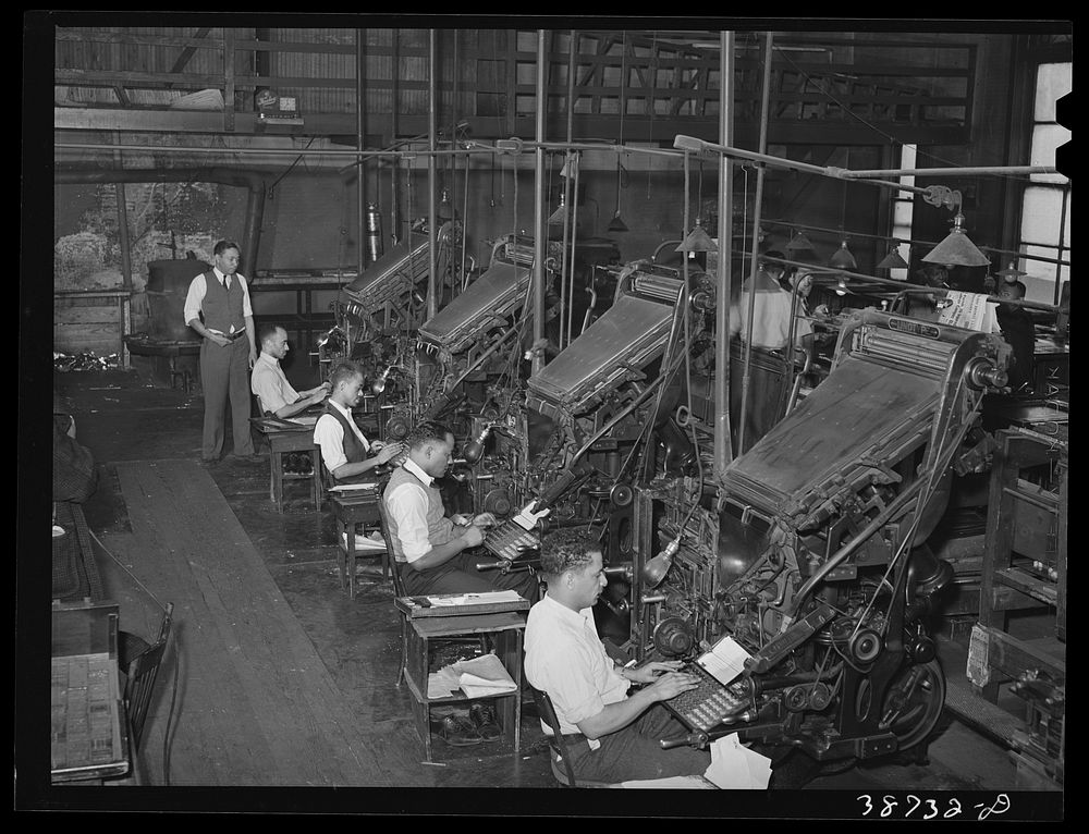 Linotype operators of the Chicago Defender, African American newspaper. Chicago, Illinois by Russell Lee