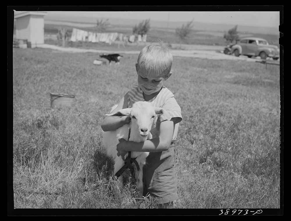 Son of Mr. Browning with his pet goat. Mr. Browning in a FSA (Farm Security Administration) rehabilitation borrower living…