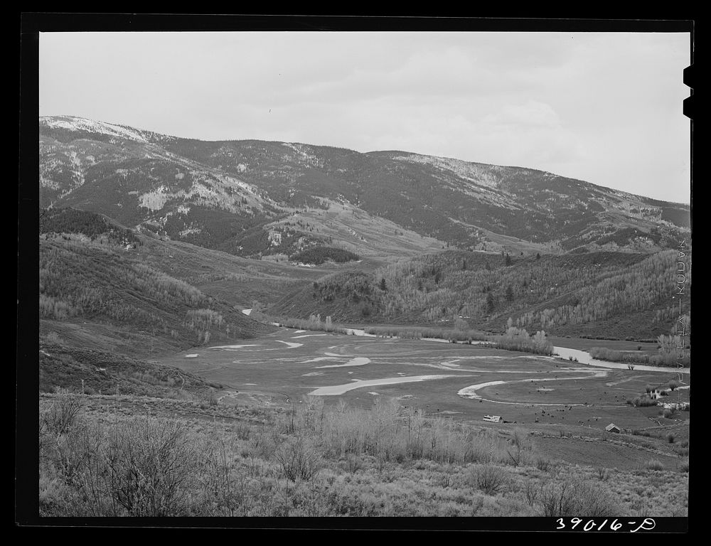 Yampa River Valley, Routt County, Colorado. Notice the spring floods over the fields by Russell Lee