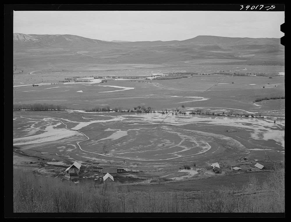 Yampa River Valley, Routt County, Colorado. Notice the spring floods over the fields by Russell Lee