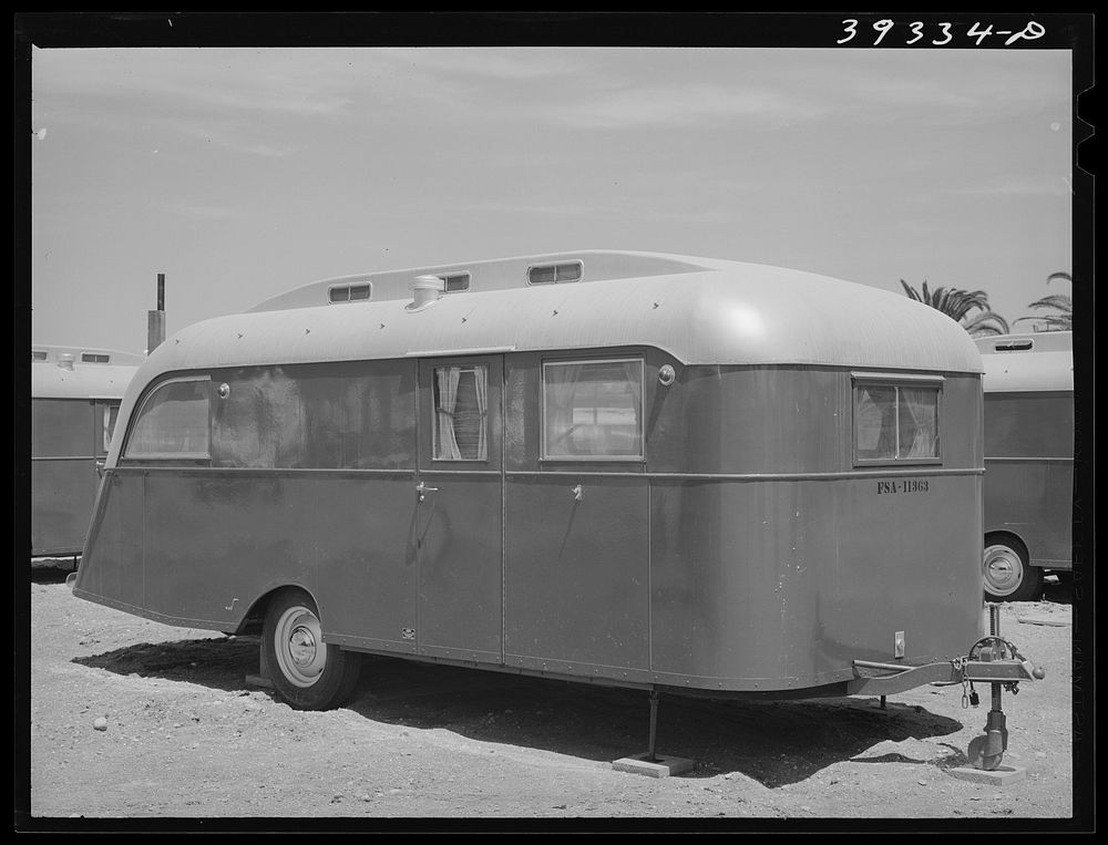 Trailer at the FSA (Farm Security Administration) camp for defense workers. San Diego, California by Russell Lee