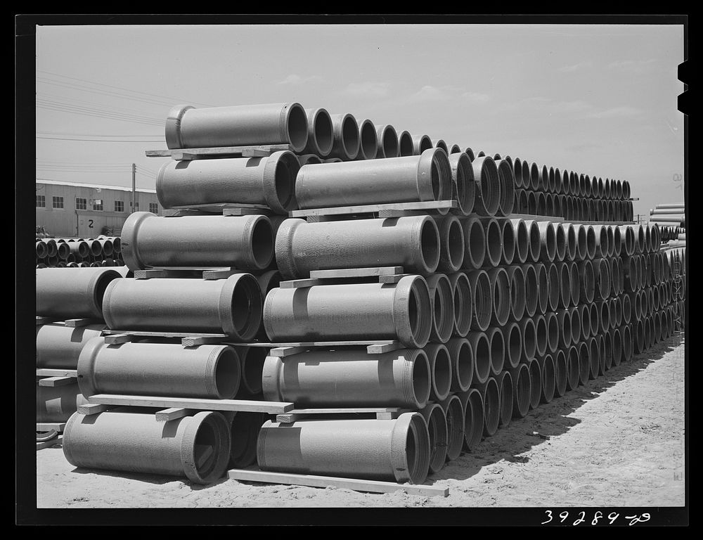 Sewer tile to be used at the Kearney-Mesa defense housing project. San Diego, California by Russell Lee