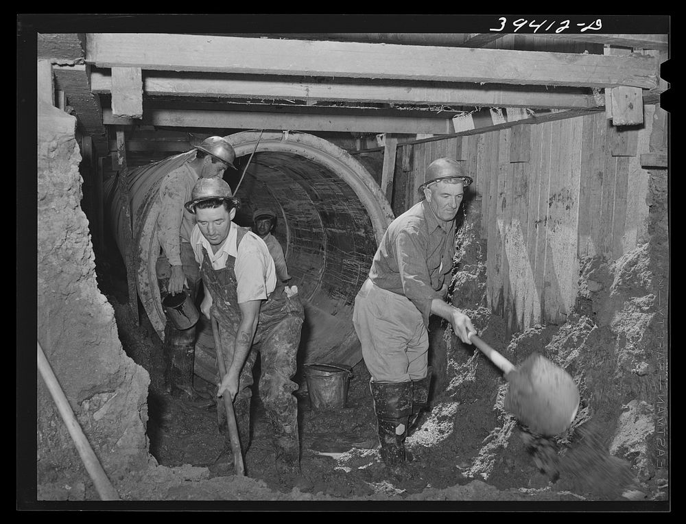 Excavating work, construction of sewage lines and sewage disposal plant, a WPA (Work Projects Administration) national…