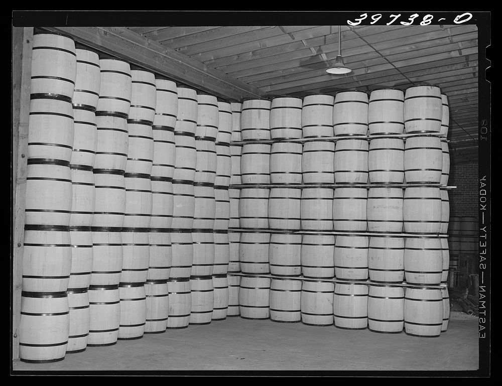 Barrels of powdered milk at the Dairymen's Cooperative Creamery. Caldwell, Canyon County, Idaho by Russell Lee