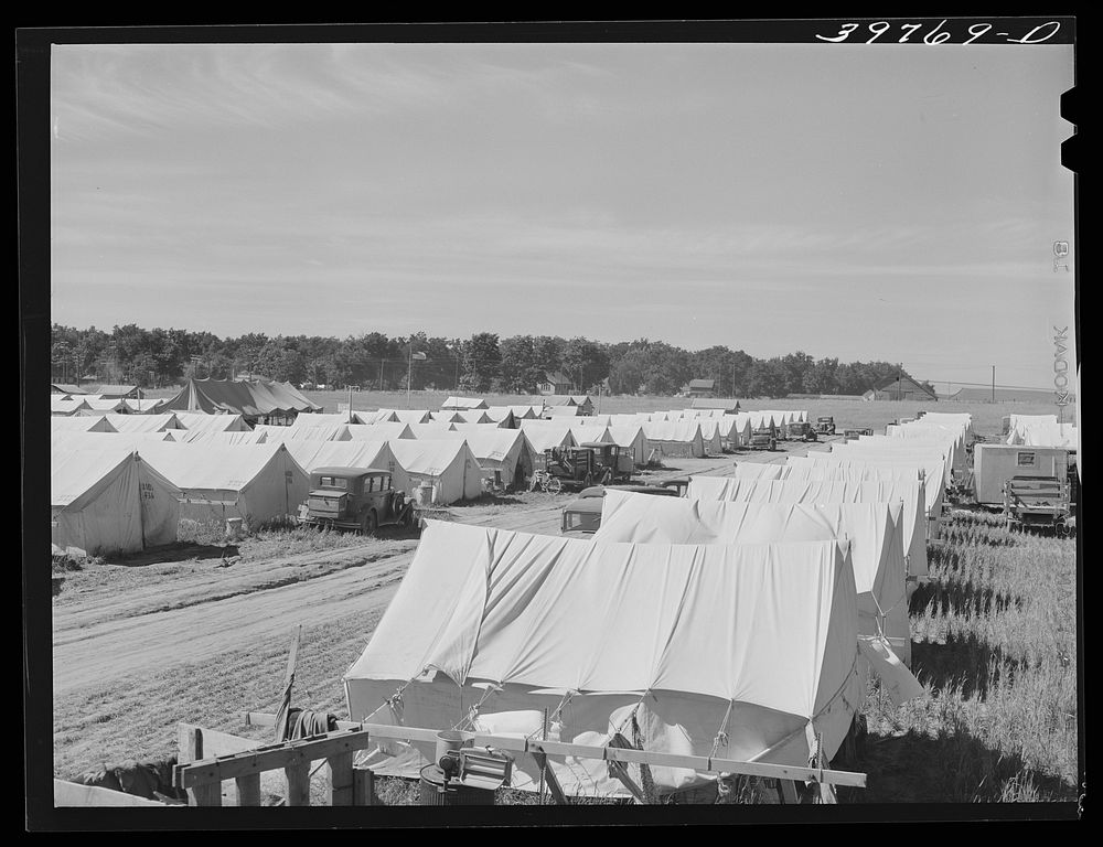 Tents at the FSA (Farm Security Administration) migratory farm labor camp mobile unit. Athena, Oregon by Russell Lee
