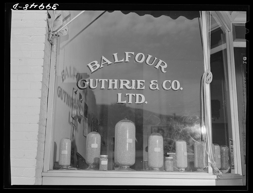 Wheat broker's window. Colfax, Washington, county seat of Whitman County. This county has 476,002 acres in wheat by Russell…