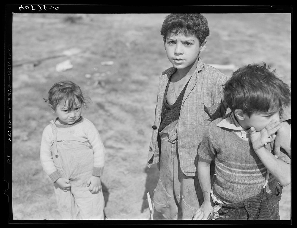 A group of Gypsy children on U.S. 13 five miles south of Salisbury, Maryland. Sourced from the Library of Congress.