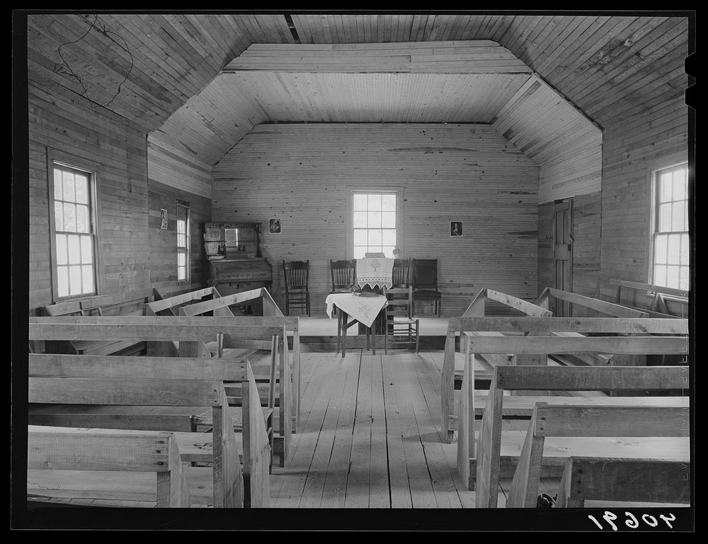 [Untitled photo, possibly related to: Interior of small church near Cedar Grove, North Carolina]. Sourced from the Library…