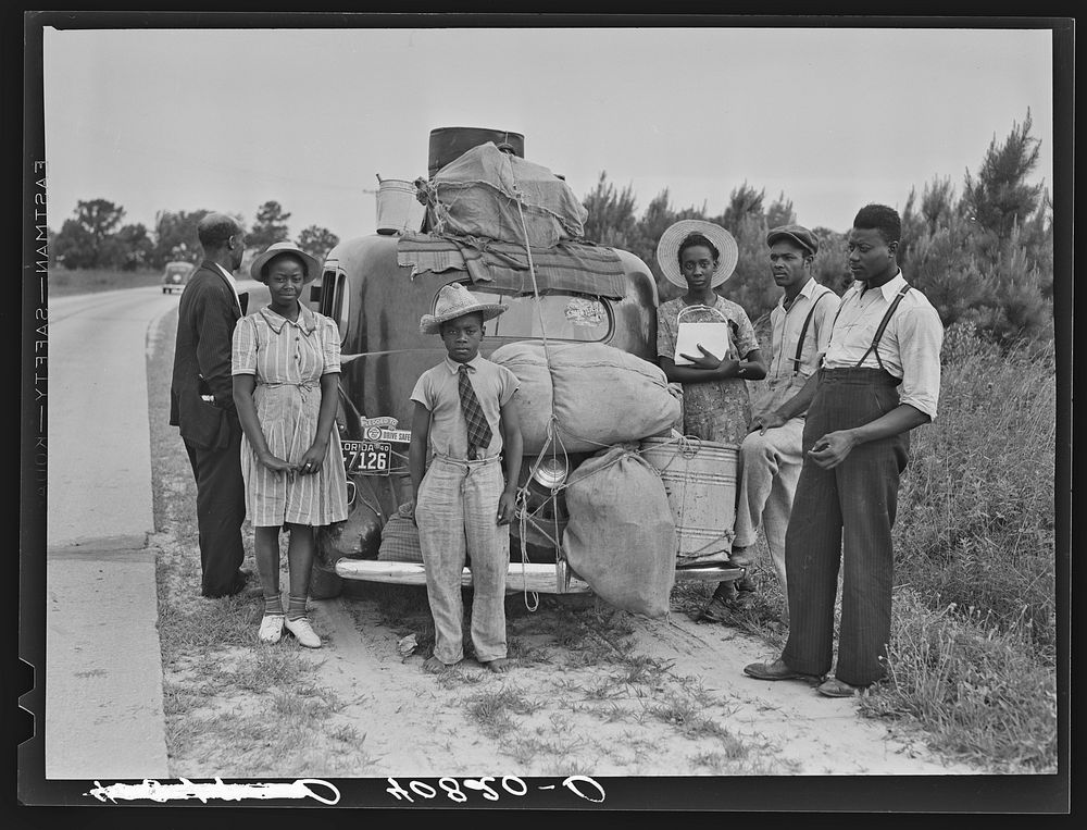 Group of Florida migrants on their way to Cranberry, New Jersey, to pick potatoes. Near Shawboro, North Carolina. Sourced…