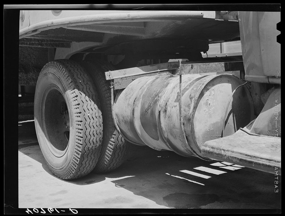 Auxiliary gas tank on truck at truckers' service station on New York Avenue along U.S. No. 1. Washington, D.C.. Sourced from…