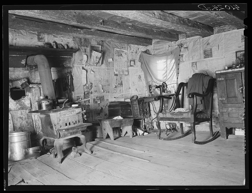 [Untitled photo, possibly related to: An old log cabin occupied by the family of FSA (Farm Security Administration) client…