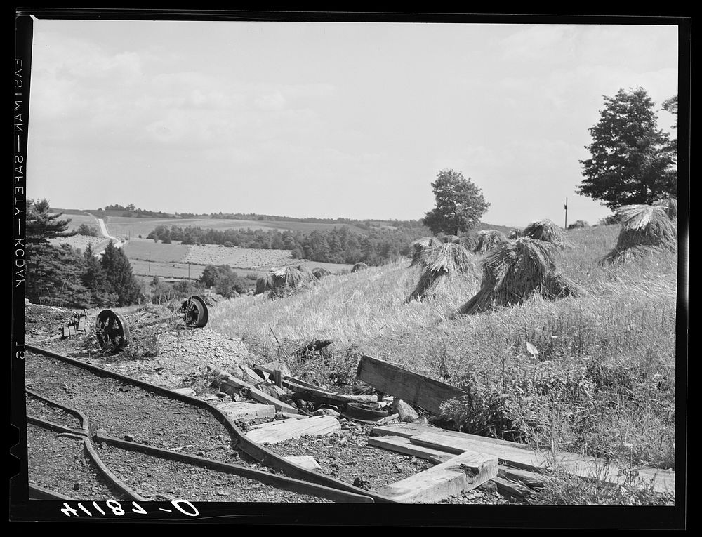 Scene on Britton farm near Falls Creek, Pennsylvania, showing combination of coal mining and farming. Sourced from the…