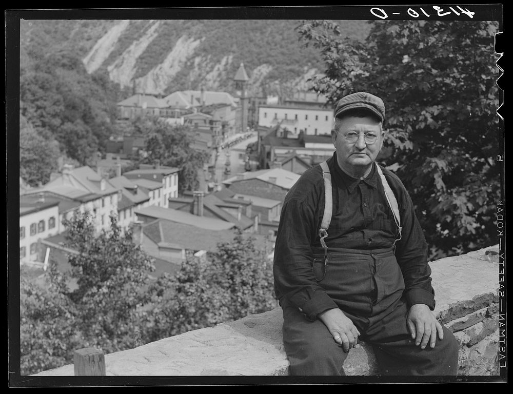 Mr. John Yenser on High Street with view of Mauch Chunk, Pennsylvania. Sourced from the Library of Congress.