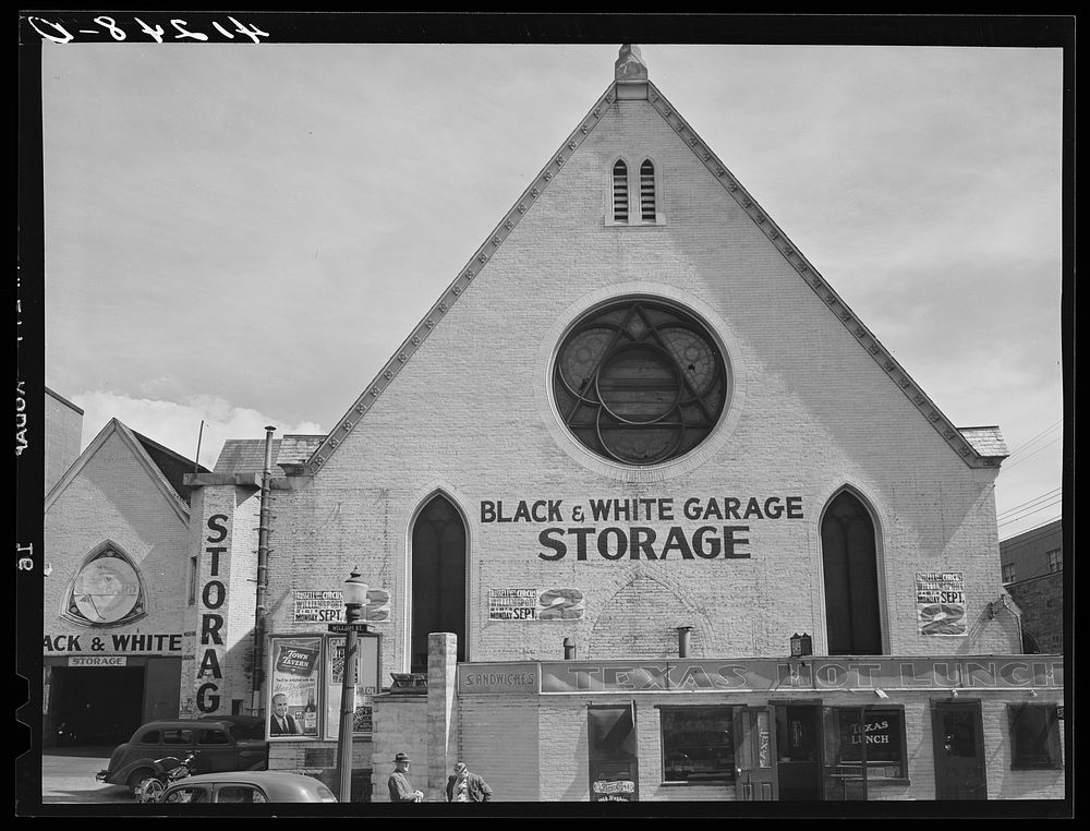 [Untitled photo, possibly related to: Williamsport, Pennsylvania. Old church converted for use as a garage]. Sourced from…