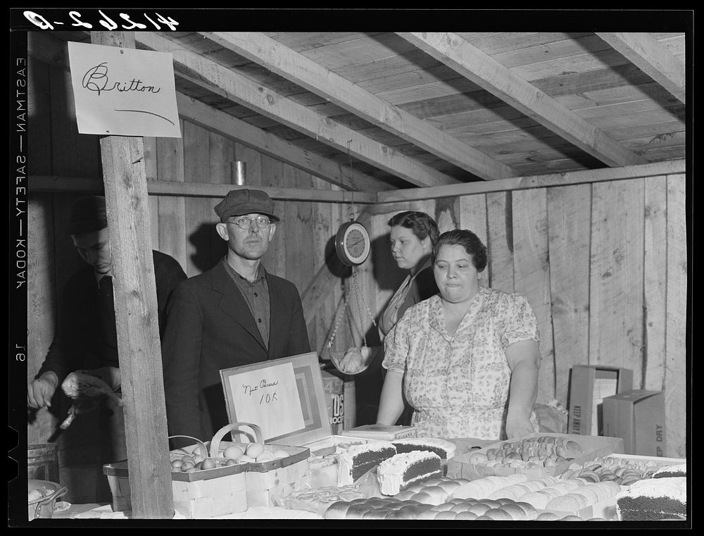The Britton booth at the Tri-County Farmers Coop Market at Du Bois, Pennsylvania. Sourced from the Library of Congress.