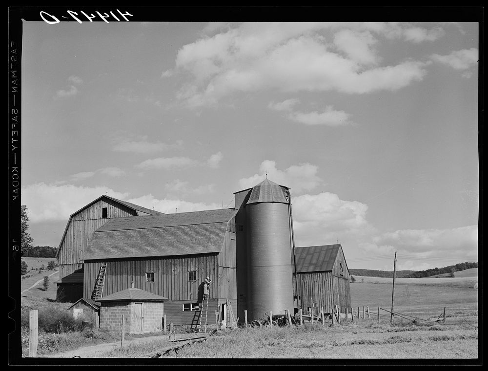 [Untitled photo, possibly related to: Painting a barn red just north of Tioga, Pennsylvania]. Sourced from the Library of…
