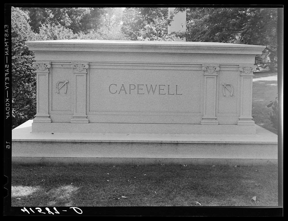 Monument to Capewell, the inventor of the famous horseshoe nail, in Cedar Hill Cemetery. Hartford, Connecticut. Sourced from…