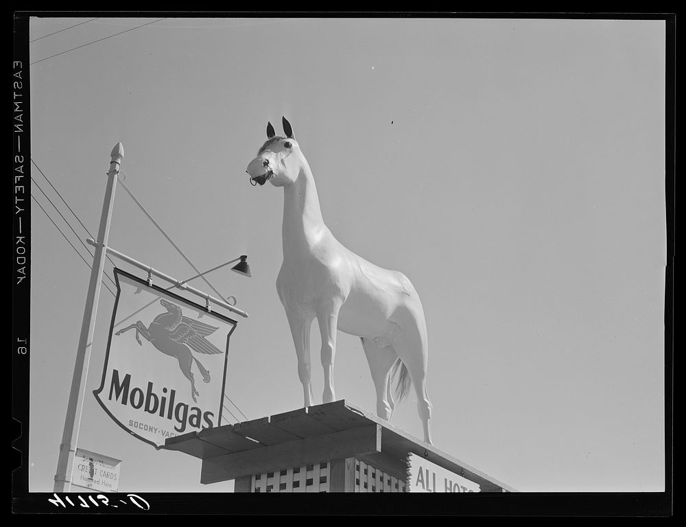 [Untitled photo, possibly related to: White Horse Whiskey advertisement in front of Horse and Hound Inn on Route 6.…