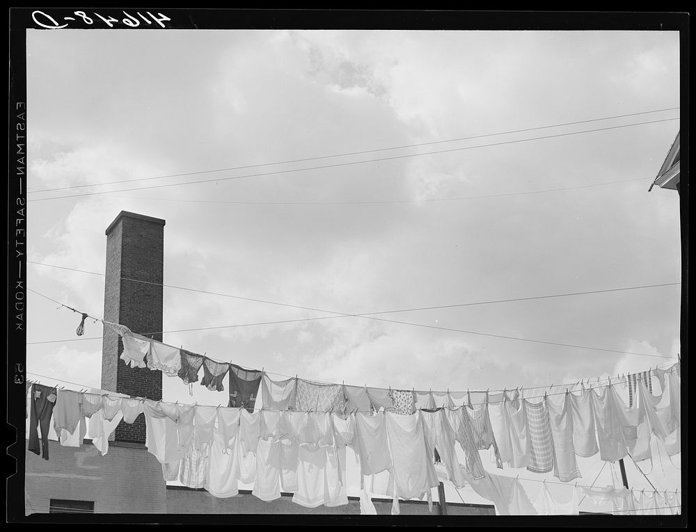 Clothesline in a working class section of Waterbury, Connecticut. Sourced from the Library of Congress.
